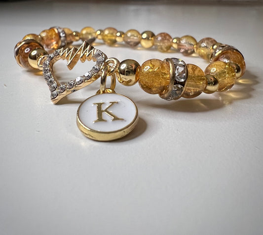 Double loop heartbeat w/ letter charm